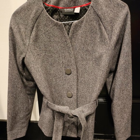 Classic wool Liz Claiborne belted jacket - size 6 - Picture 1 of 3